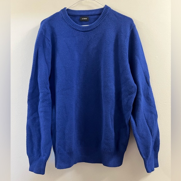 15. J. Crew Mens Blue Cotton Crewneck Sweater Moss Stitch Pullover - Picture 8 of 12